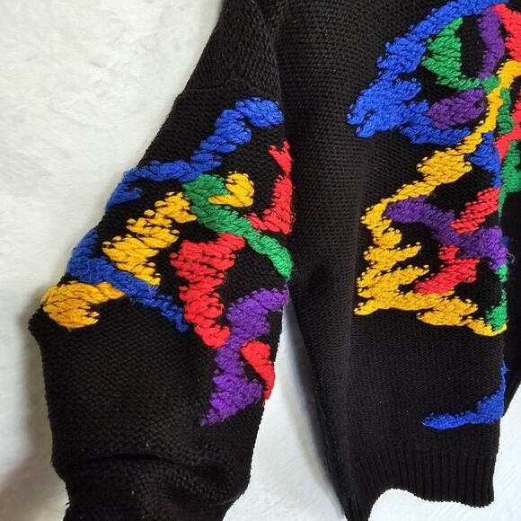 VTG RARE Bold Multicolor Chunky Knit Sz Large Retro Artsy 80s 90s Streetwear - Picture 4 of 12